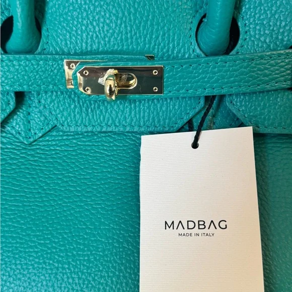 MadBag BIRKIMAD 40 Structured Italian Leather Tote – Teal NWT - Picture 5 of 14